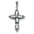 Sterling Silver Marcasite, Blue Mother of Pearl Cross Pendant