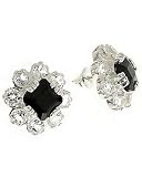 Sterling Silver Faceted Black Sapphire w/ Cubic Zirconia Accent Earrings