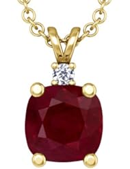 18K Yellow Gold Cushion Cut Ruby And Round Diamond Pendant