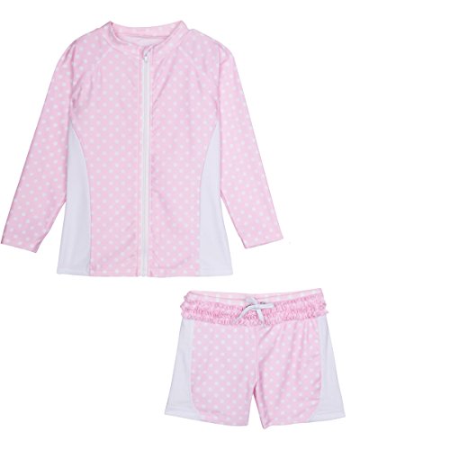 SwimZip Girls Long Sleeve Rash Guard Swim Shorts Set with UPF 50+,Sassy Surfer,2T