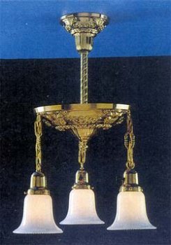 3-Light Pan Chandelier with Roped Stem - Chrome Plated Brass -