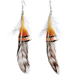 Striped in Style Drop Feather Earrings