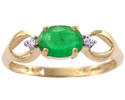 14K Yellow or White Gold Open-Sided Oval Gemstone and Diamond Anniversary Ring-Emerald-full, half sizes from 5-8.5
