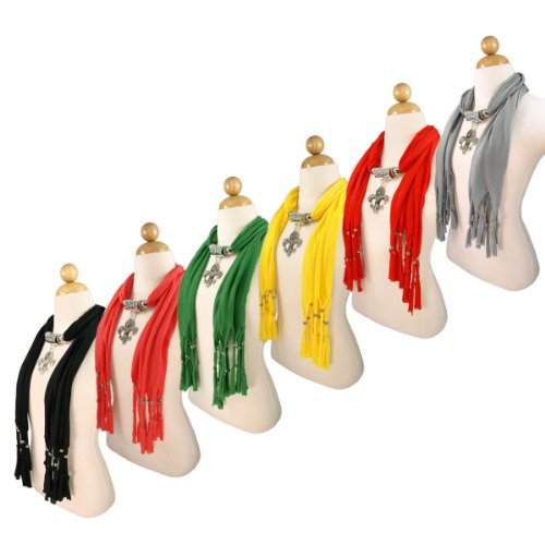 Elegant Charm Pendant Jewelry Necklace Scarf w/Fleur de lis Medallion-11 Colors