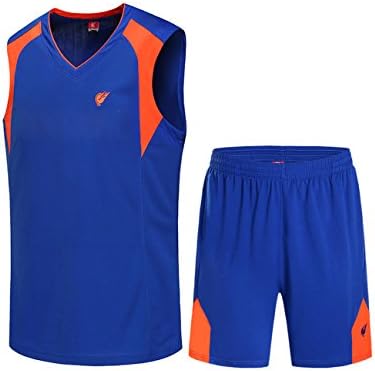 WenVen Men's Tank Top Sportswear Basketball Jersey and Shorts(Blue,US S/Tag L)