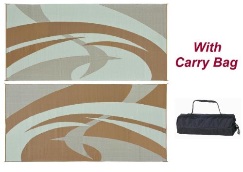 Reversible RV Patio Outdoor Mat Camping Rug with Carry Bag 159187 Brown & Beige 9' X 18' Swirl Pattern Mat