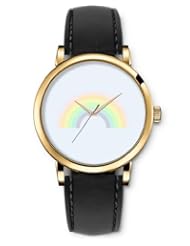 SPRAWL Aanalog Fashion Series Gold Ladies Watches of Genuine Black Leather Strap,Unique Wrist Watch for Women Girls Designed with rainbow