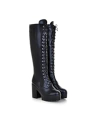 Shoes: Mostrin Womens Lace-up Casual Chunky Heel Platform Knee High Combat Boot