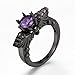 Zealmer Black Gun Gold Plated Round Cut Amethyst Purple CZ Cubic Zirconia Vintage Gothic Skull Ring 6