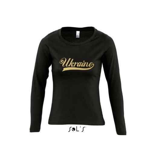 Ukraine Oldschool LÄNDERSHIRT EM / WM FAN Trikot – Damen Langarm Longsleeve T-Shirt S-XL , Deep black – gold , XL