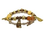 Aragonite Bracelet 14 Stretch Red Aventurine Yellow Stone Cat Firefly Charm Gold Beaded 6.75