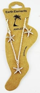 Diamond & Starfish Dangle Anklet - Silver Starfish w/ White Cubic Zirconia Po...