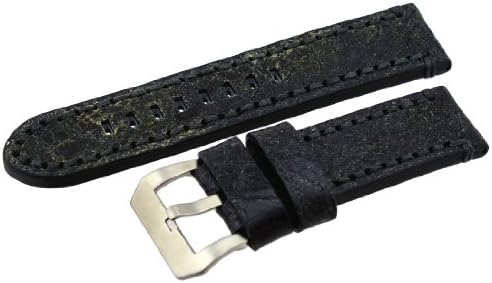 REVRugged Diver Style 24mm Lug Width Black Thick Genuine Leather Strap Replacement Watch Band #ITAL308-124