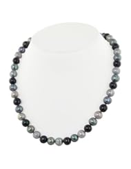 Sterling Silver 8-9mm Black Tie Round Ringed Freshwater Cultured Pearl 18" Necklace