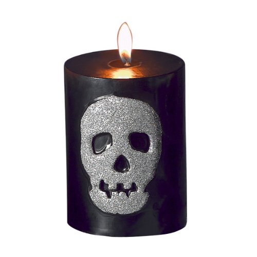 Grasslands Road Ghoulish Glamour Silver Glitter Skull 4-Inch Pillar Candle