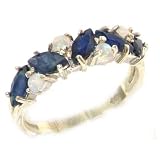 Unusual Solid Sterling Silver Natural Fiery Opal & Sapphire Eternity Ring - Finger Sizes 5 to 12 Available