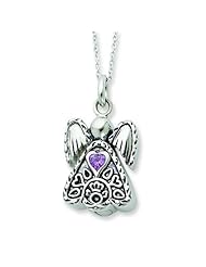 Sterling Silver Antiqued June Birthstone Angel Ash Holder 18in Necklace.