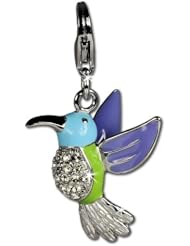 SilberDream Charm enameled hummingbird with white Zirconia, 925 Sterling Silver Charms Pendant with Lobster Clasp for Charms Bracelet, Necklace or Earring FC646