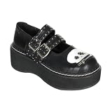 2 Inch Trendy Gothic ShoePlatform Black Pu Mary Jane Shoes With Zipper And Skull