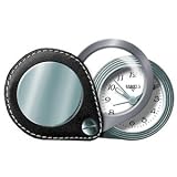 Travel Alarm w Magnifier, White Dial, Black Leather Case by Dakota Watches