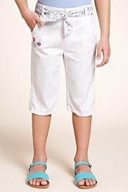 Pure Cotton Floral Embroidered Cropped Jeans with Belt