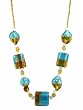 Necklace - N138 - Twists and Rectangle Murano Glass ~ Aqua & Topaz