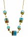 Necklace - N138 - Twists and Rectangle Murano Glass ~ Aqua & Topaz