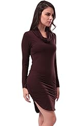 Sexy Spandex/Knit Stretchy Fitted Ruched Shirred Cowl Neck Knee Length Long Sleeves Bandage Dress/Bodycon Dress/Evening Dress/Party Dress 