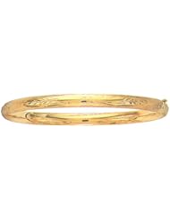 10K Yellow Gold 07" Polish Textured High Domed With Vine Butterfly Pattern Bangle With Side Clasp