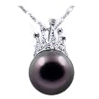 18K White Gold with Zircon and 12.3mm Tahitian Pearl Pendant & 16" 14K White Gold Chain