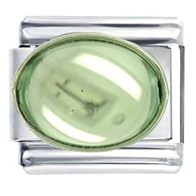 August Peridot Birthstone Big Oval Italian Charms Bracelet Link by Pugster