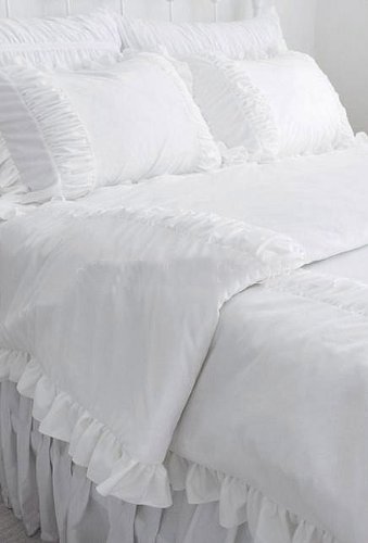 Shabby and Elegant WHITE RUFFLE DUVET BEDDING SET king size