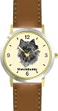 Cairn Terrier (SC) Dog - WATCHBUDDY&reg; DESIGNER DELUXE TWO-TONE THEME WATCH - Arabic Numbers-SAND & SOIL STYLE - Pale Yellow Dial with Brown Leather Strap-Size-Large ( Men's Size or Jumbo Women's Size )