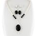 Faceted Black Onyx Gemstone Pendant & Pearl Lariat Necklace Earrings ne972