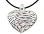Burgandy and White Murano Glass Heart Pendant with Silk Cord