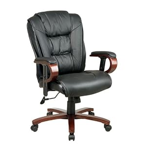 Manchester Finish Executive Leather Chair with 2-to1 Synchro Tilt Control and Adjustable Wood Arms By Office Star