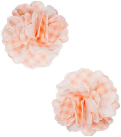 Via Cacao Hair Clip Pom-Pom Peach Gingham Set