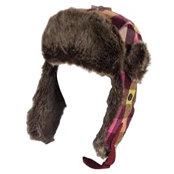 Soft Faux Fur Buffalo Plaid Trooper Trapper Ski Hat Berry