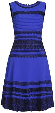 Youmi Fashion Womens Round Neckline Blue Black Lace Dress L,Blue
