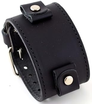 Nemesis #LBB-KK Wide Black Leather Cuff Wrist Watch Band with Black Stitching
