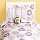 Kids Bedding: Girls Lavender Daisy Stripe Duvet Cover