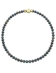 10-11mm 16" Black Freshwater Pearl Necklace "A" with 14K Yellow Gold Barrel Clasp in Gift Box