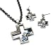 Gorgeous Antique Silver Abstract Art Cross Charm Necklace & Earrings Set with Cubic Z...
