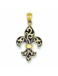 14K Gold Yellow Gold and Black Enamel Fleur de lis Pendant