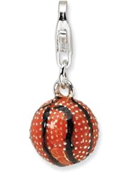 Sterling Silver Black/Orange Basketball w/Lobster Claw Clasp Clasp Charm