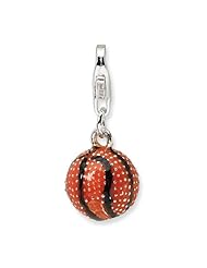 Sterling Silver Black/Orange Basketball with Lobster Clasp Charm