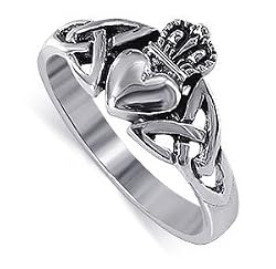 .925 Sterling Silver Irish Claddagh Band Polish Finish Ring Size 4 to 13