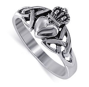 .925 Sterling Silver Irish Claddagh Band Polish Finish Ring Size 4 to 13