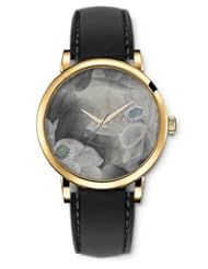 SPRAWL Aanalog Fashion Series Gold Ladies Watches of Genuine Black Leather Strap,Unique Wrist Watch for Women Girls Designed with Flowers in the rain