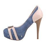 Produkt-Bild: Damen Schuhe, PUMPS, HIGH HEELS PLATEAU STILETTO, YK2155, Synthetik in hochwertiger Lack Leder Optik und Textil